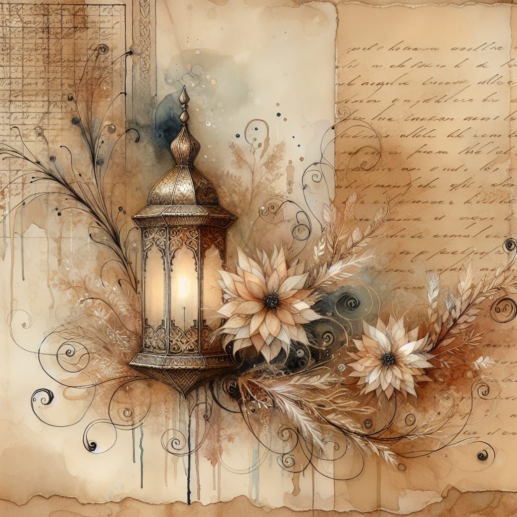 Victorian Lantern with Autumnal Filigree and Floral Details