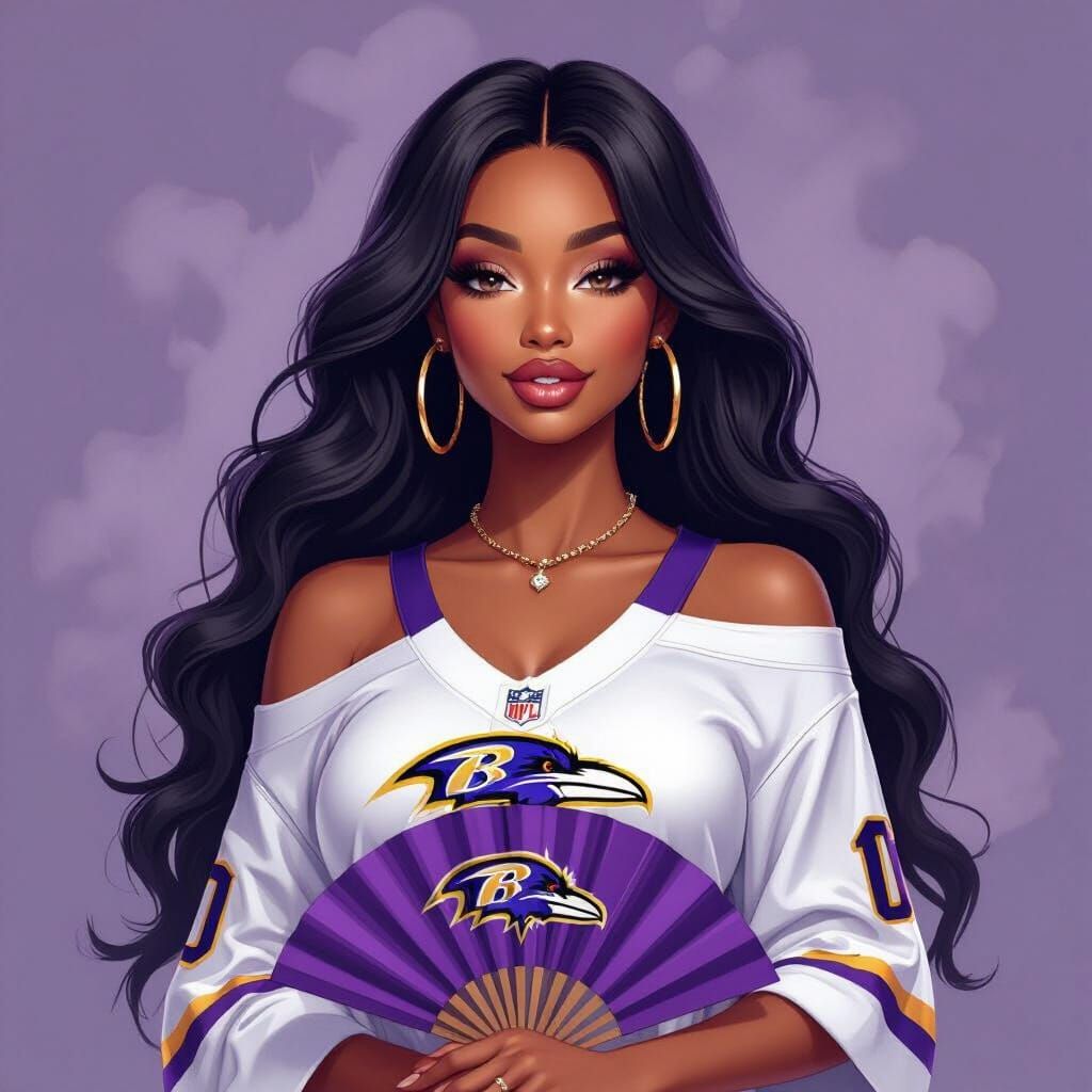 African American Woman in Ravens Jersey, Airbrushed Art