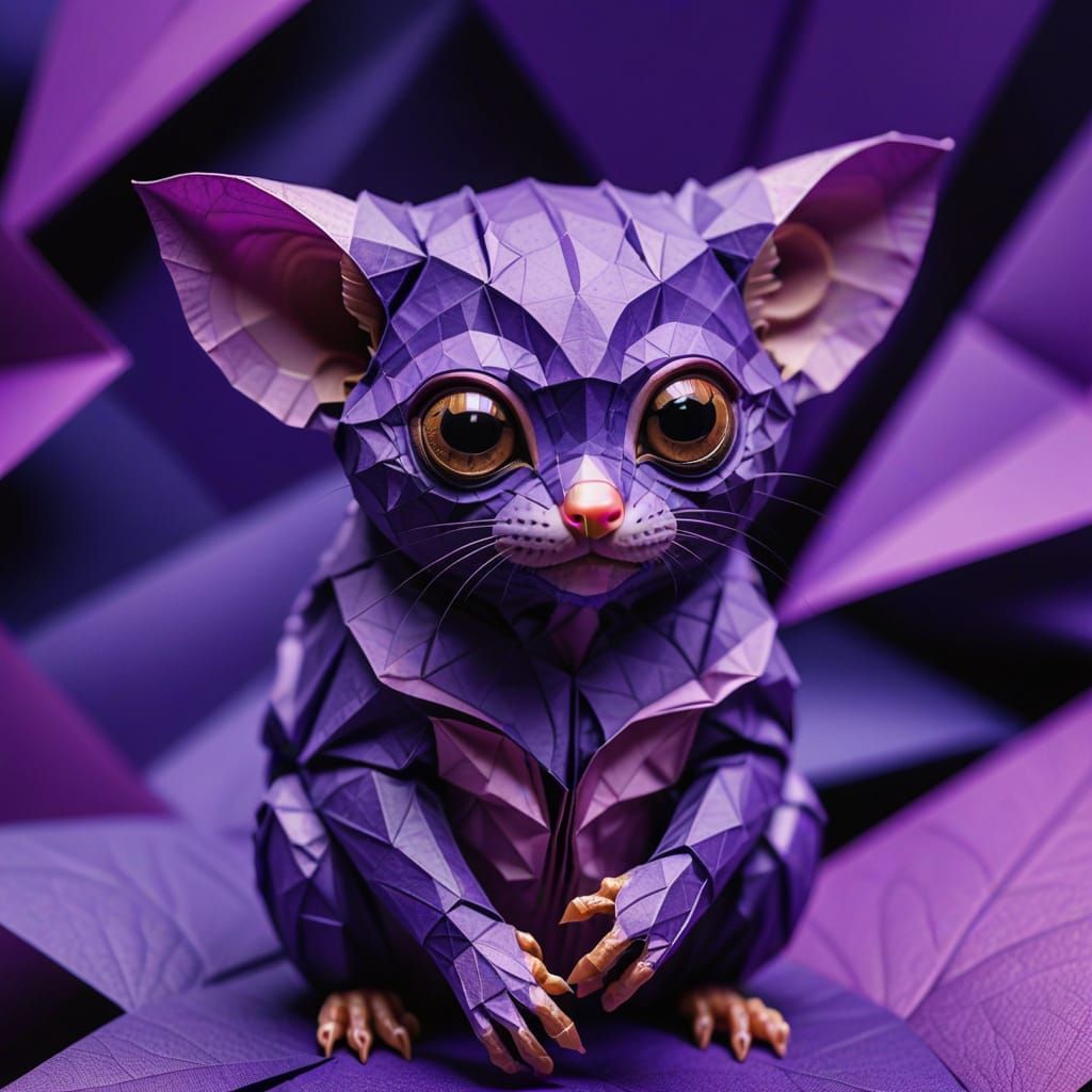 Whimsical Tarsier on Vibrant Purple Origami