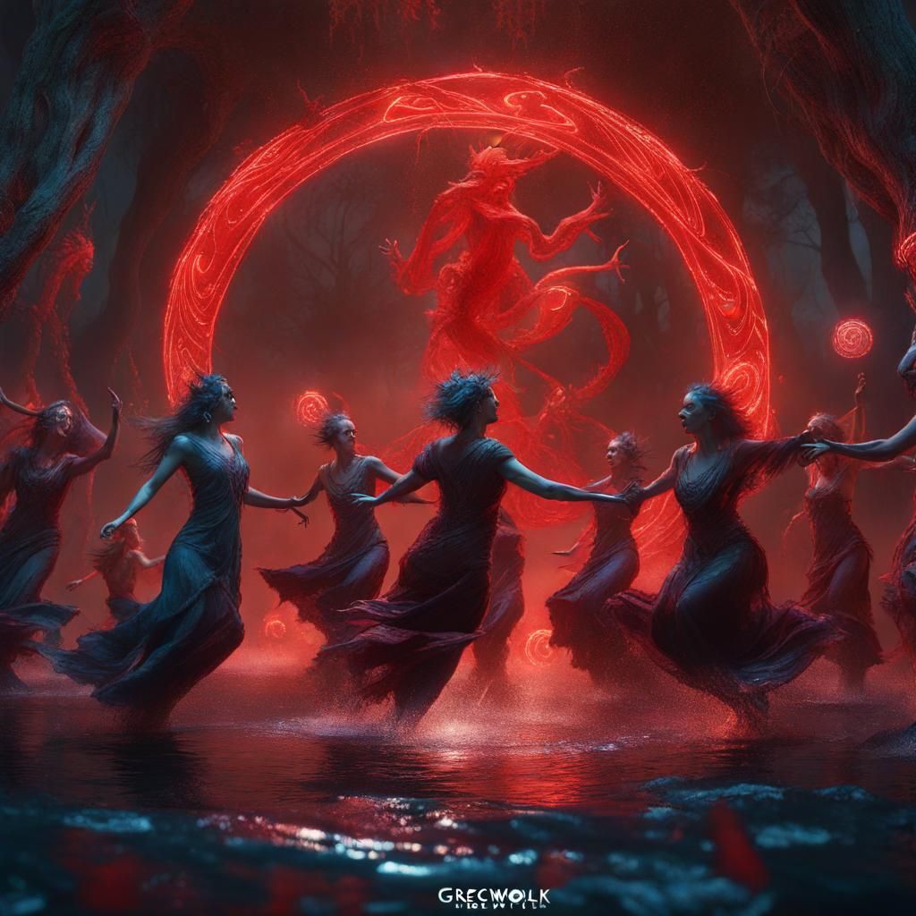 Dancing Figures in Dark Fantasy Style