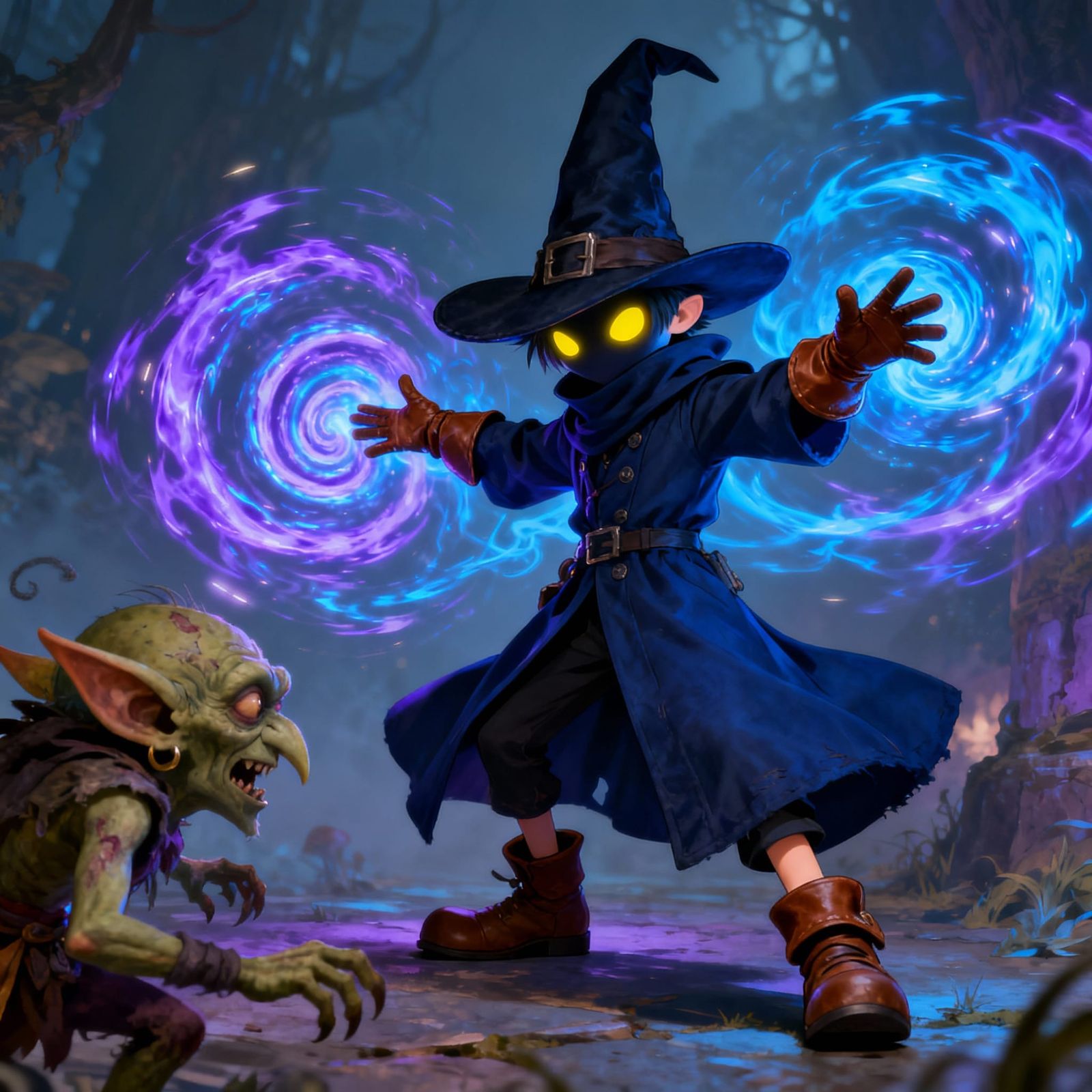 Vivi Ornitier Casting Spell in Whimsical Fantasy Style