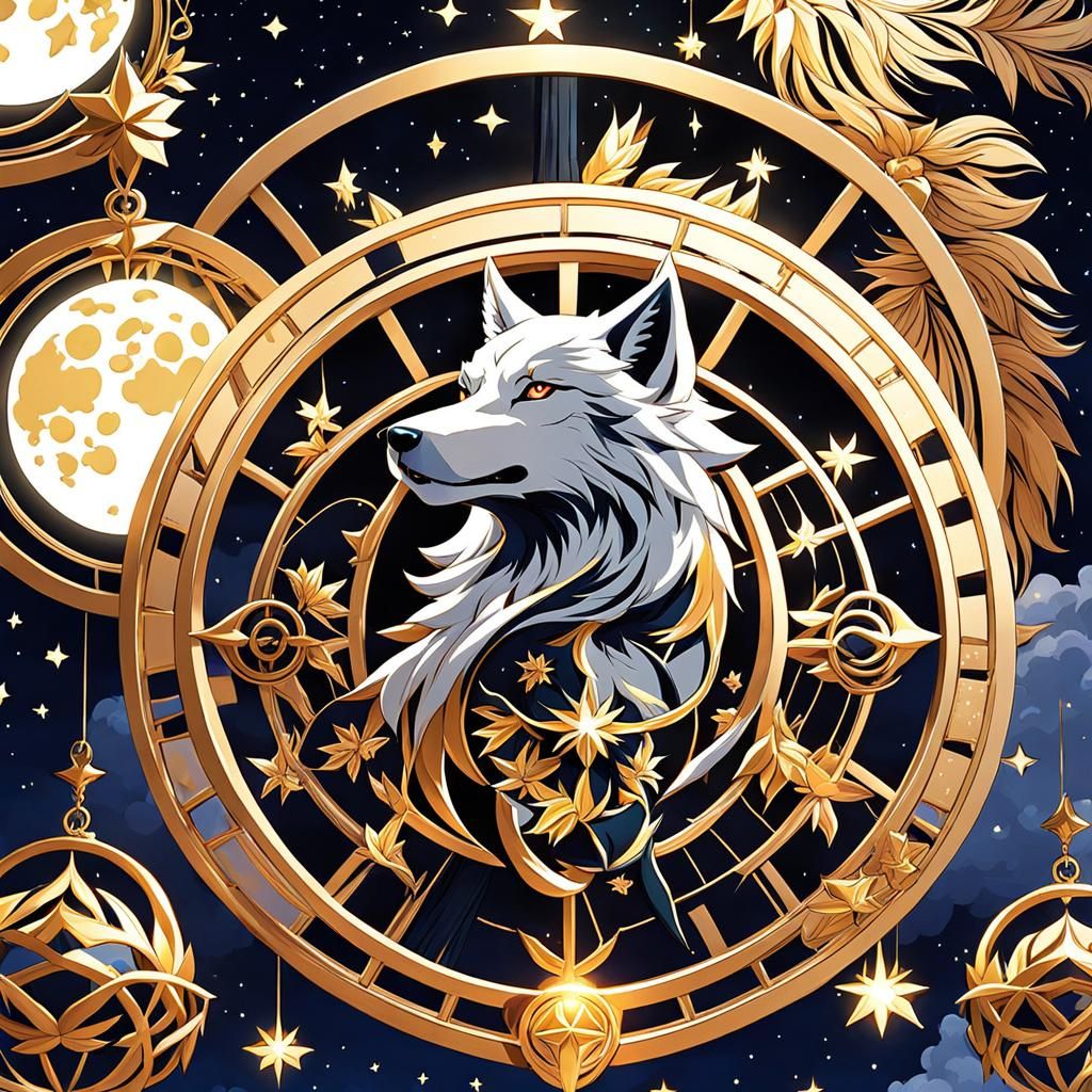 Fantasy Wolf Under Starry Moon: Anime Style