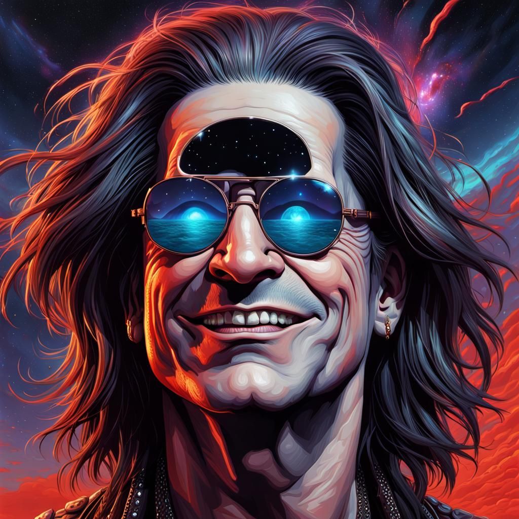 Cyberpunk Ozzy Osbourne with Cosmic Hair