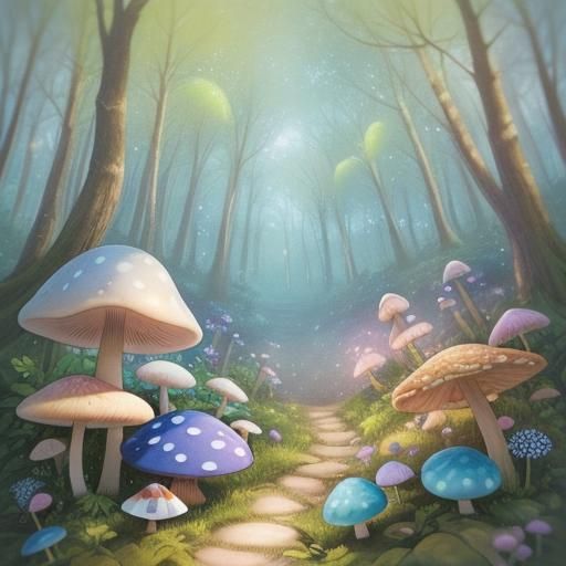 Cute Mushroom Character in Whimsical Forest