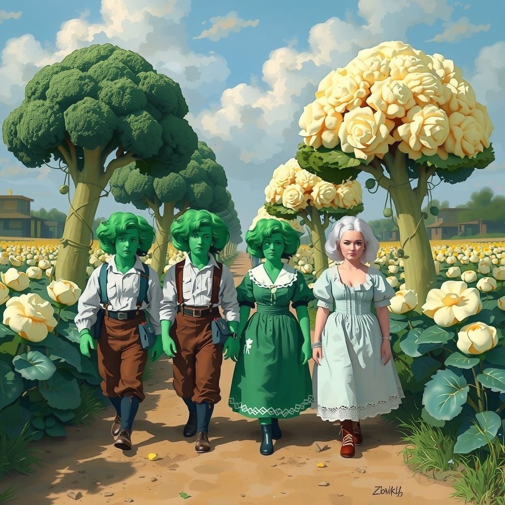 Four Friends in Vibrant Digital Mixed Media Style