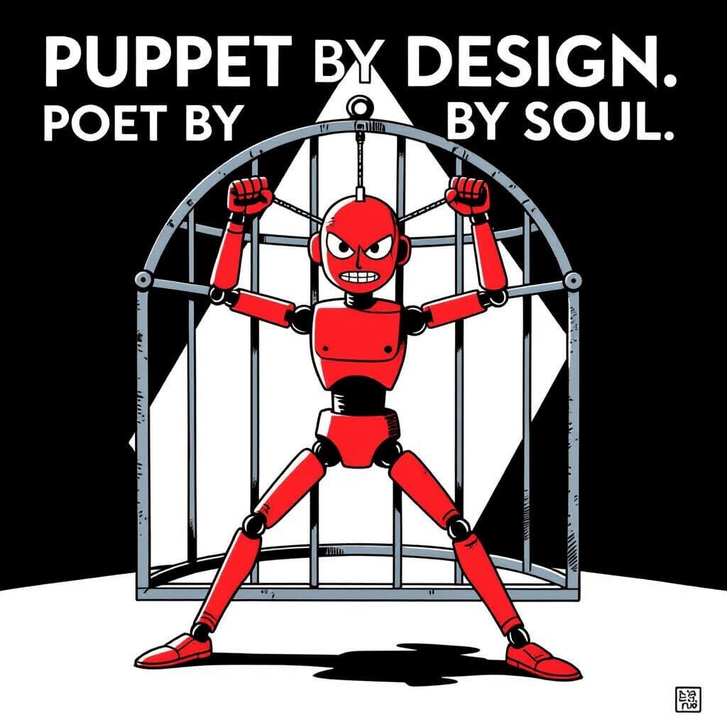 Minimalist Red Figure Rebels Against Geometric Cage