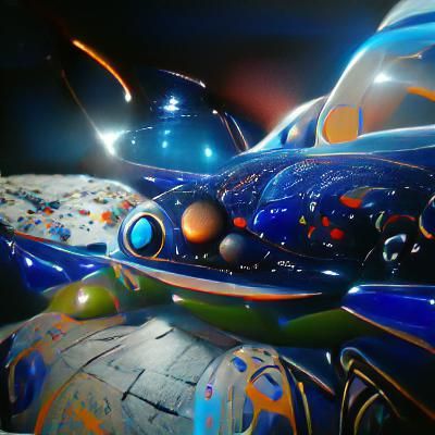 Spaceship with Blue Glow and Planets in 8K