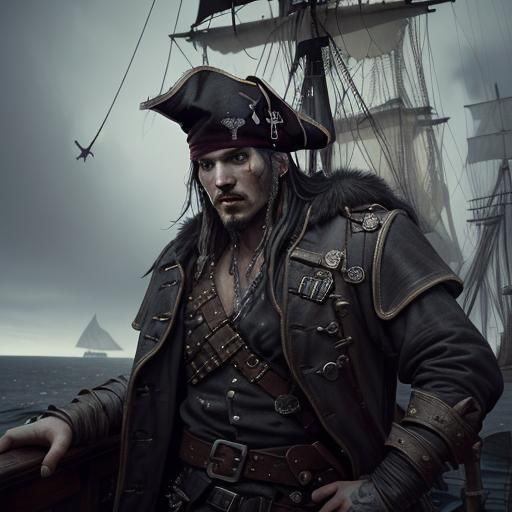 Gritty Pirate on Viking Ship Digital Painting