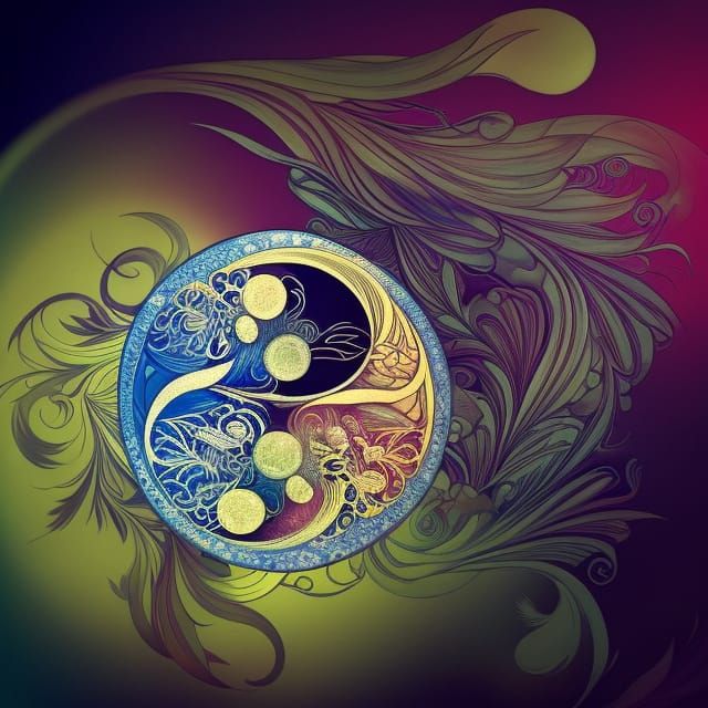 Psychedelic Yin Yang in Art Nouveau Style