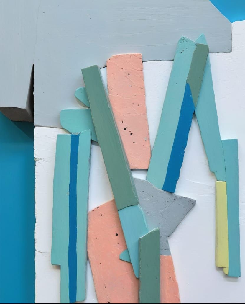 Abstract Sculpture in Black, White, and Vibrant Accents