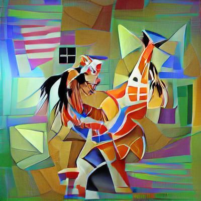 Native American on Horse: Cubist Style Painting