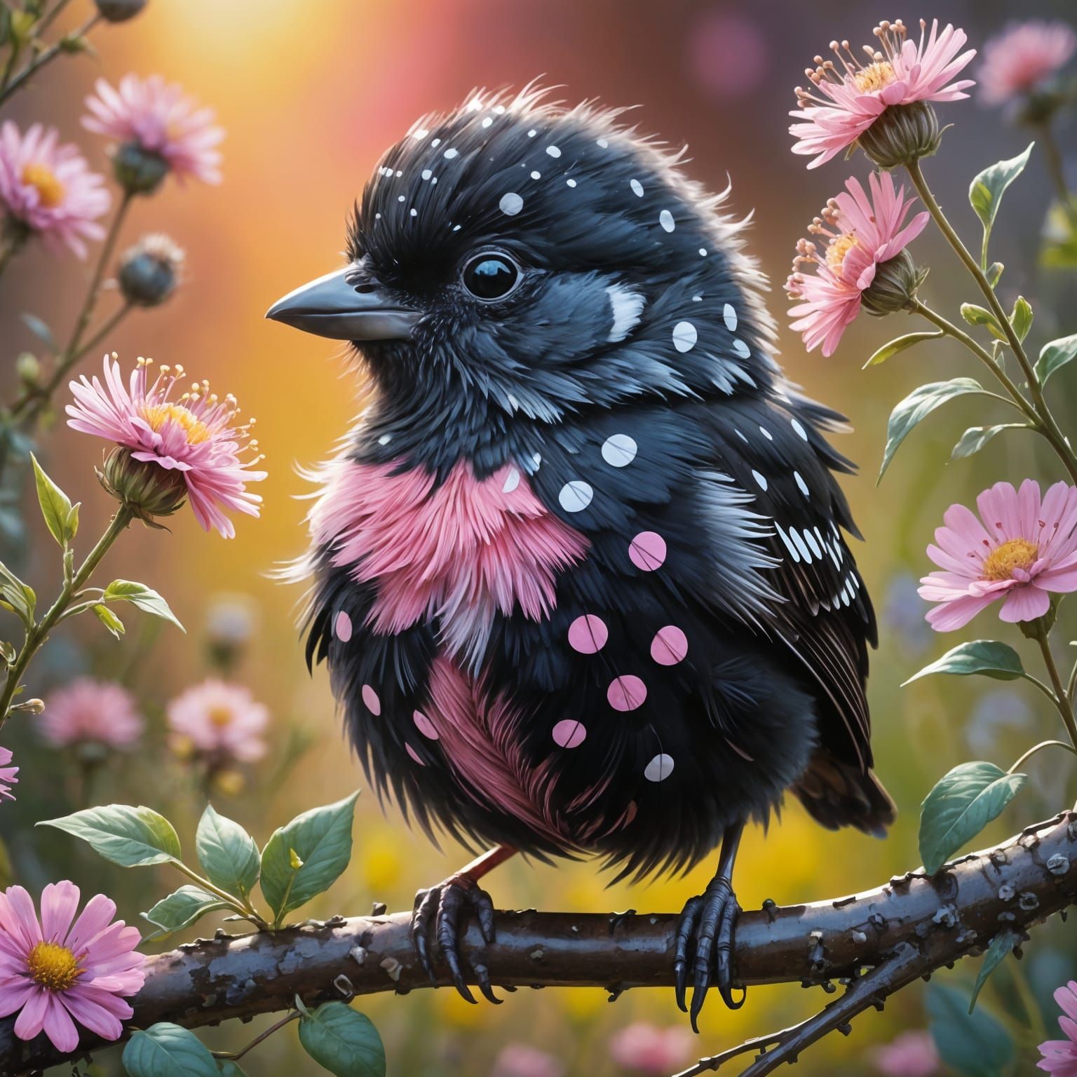 Iridescent Polka Dot Bird in Fantasycore Garden