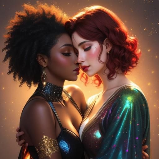 Romantic Fantasy Kiss in Anime Comic Style