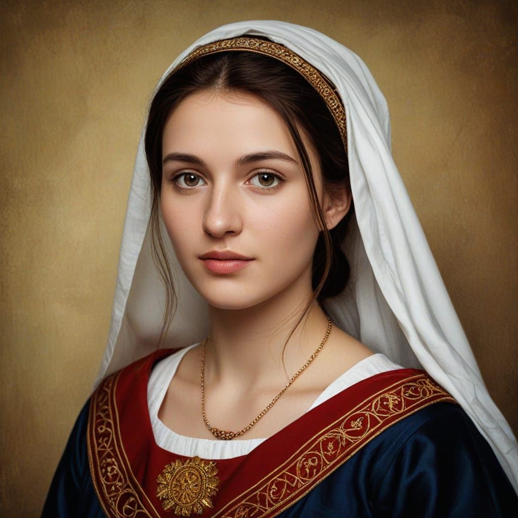 Macedonian Woman Portrait in Da Vinci Oil Painting Style
