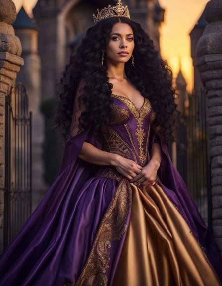 Golden Hour Gown at Castle Gates: Fantasy Portrait