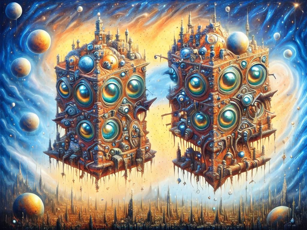 Steampunk Cat in Station: Surreal Oil Painting