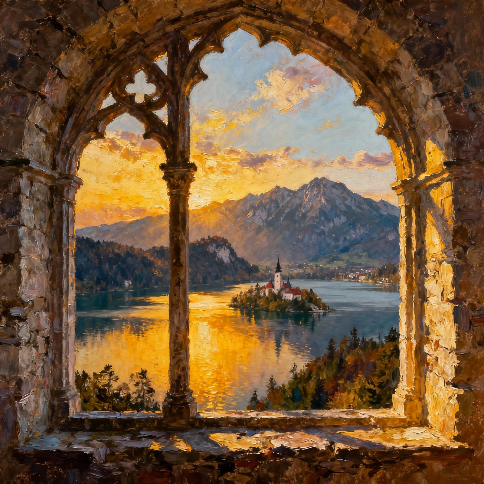 Epic Landscape Painting: Mountain Lake View from Castle Wind...