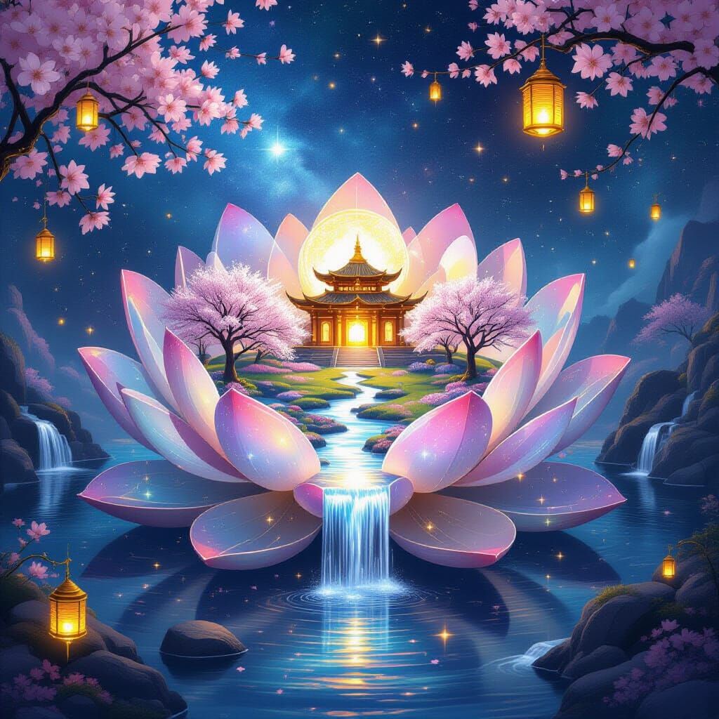 Celestial Crystal Lotus in Cosmic Garden