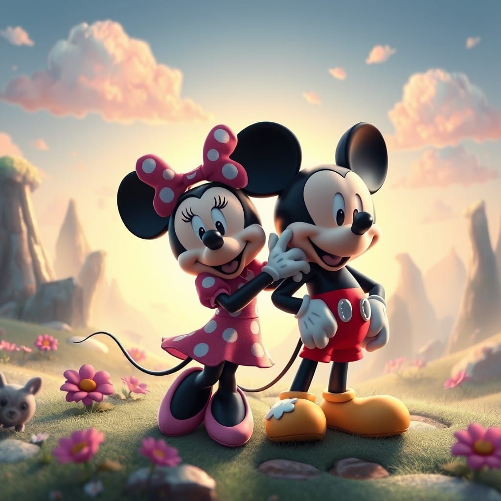 Mickey & Minnie Mouse in Surreal 3D Cartoon Style