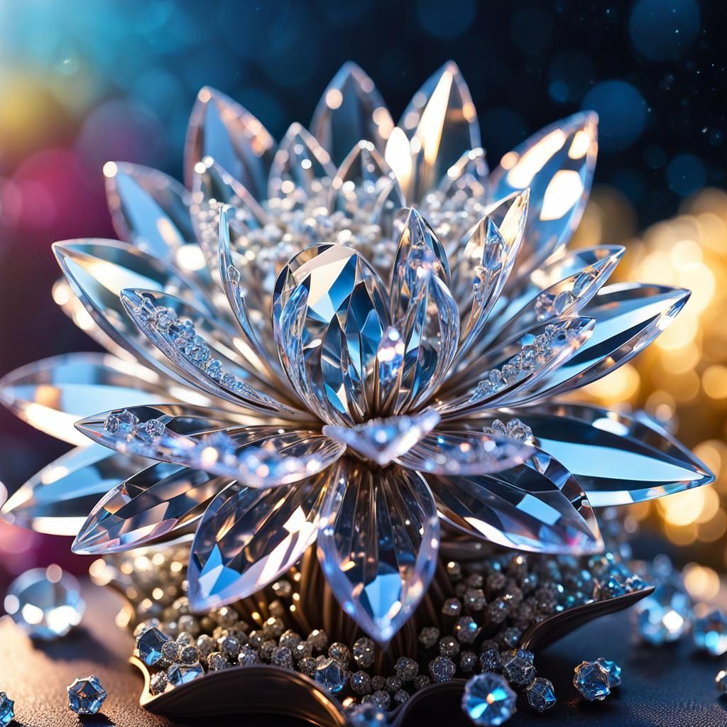 Crystal Flowers Sculpture in Sparkling Light