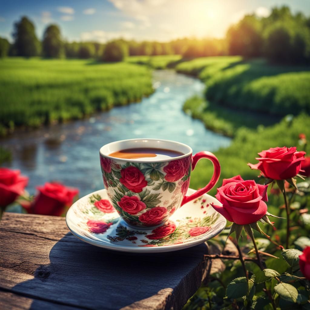 Rose Texture Coffee Cup by River, Hyperrealistic