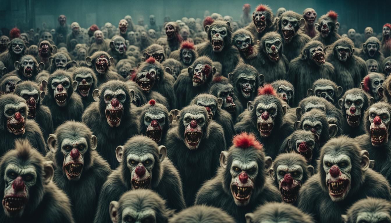 Bloody Zombie Monkey Clown Heads: Cinematic Film Still