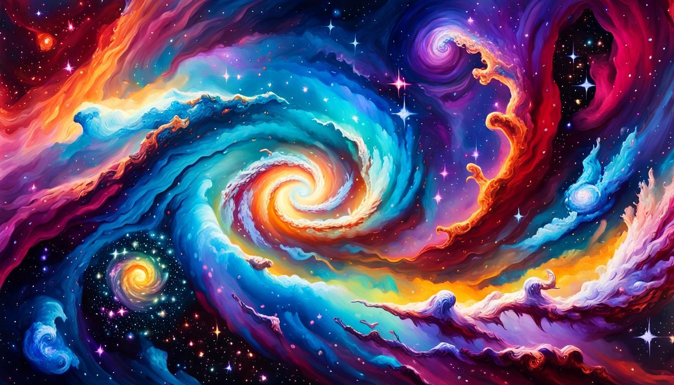 Colorful Spiral Galaxy in Gouache Style