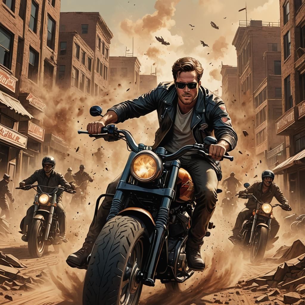 Motorcycle Rider in Comic Book Art Style