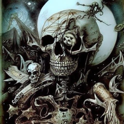 Sinister Pirate Skeleton on Alien World in Watercolor