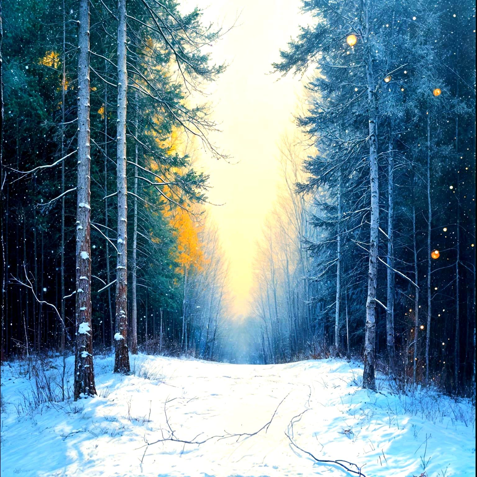 Masterpiece Oil Painting of a Snowy Forest