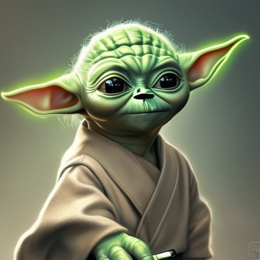 Baby Yoda with Lightsaber: Hyperdetailed Portrait