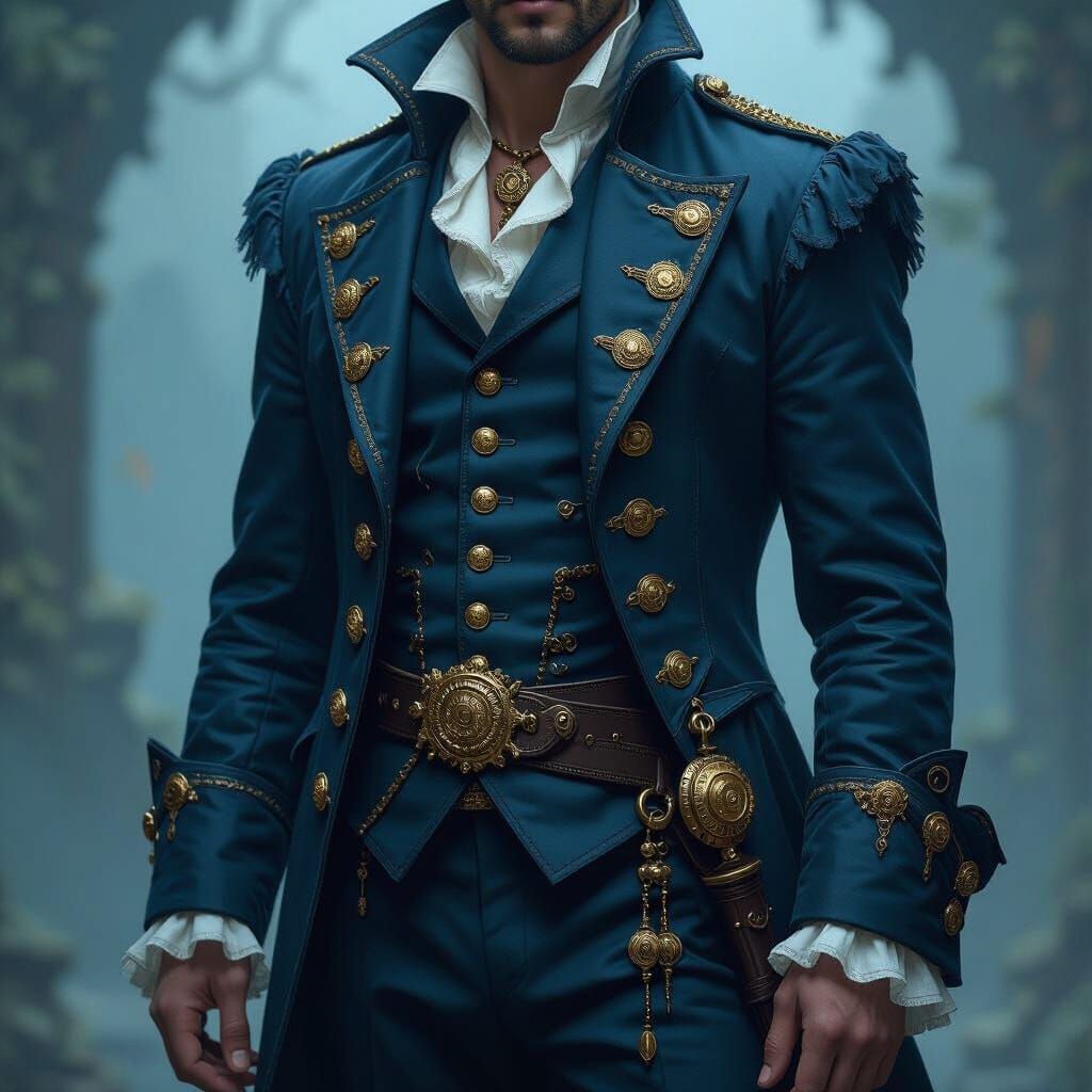 Warlock in Colonial Attire with Mystical Backdrop