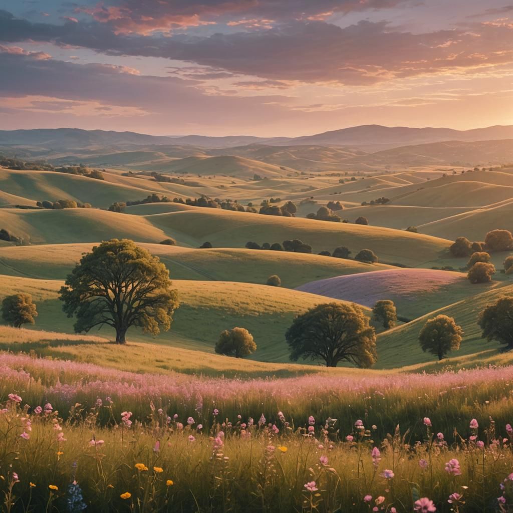 Golden Hour Countryside: A Cinematic Landscape Painting