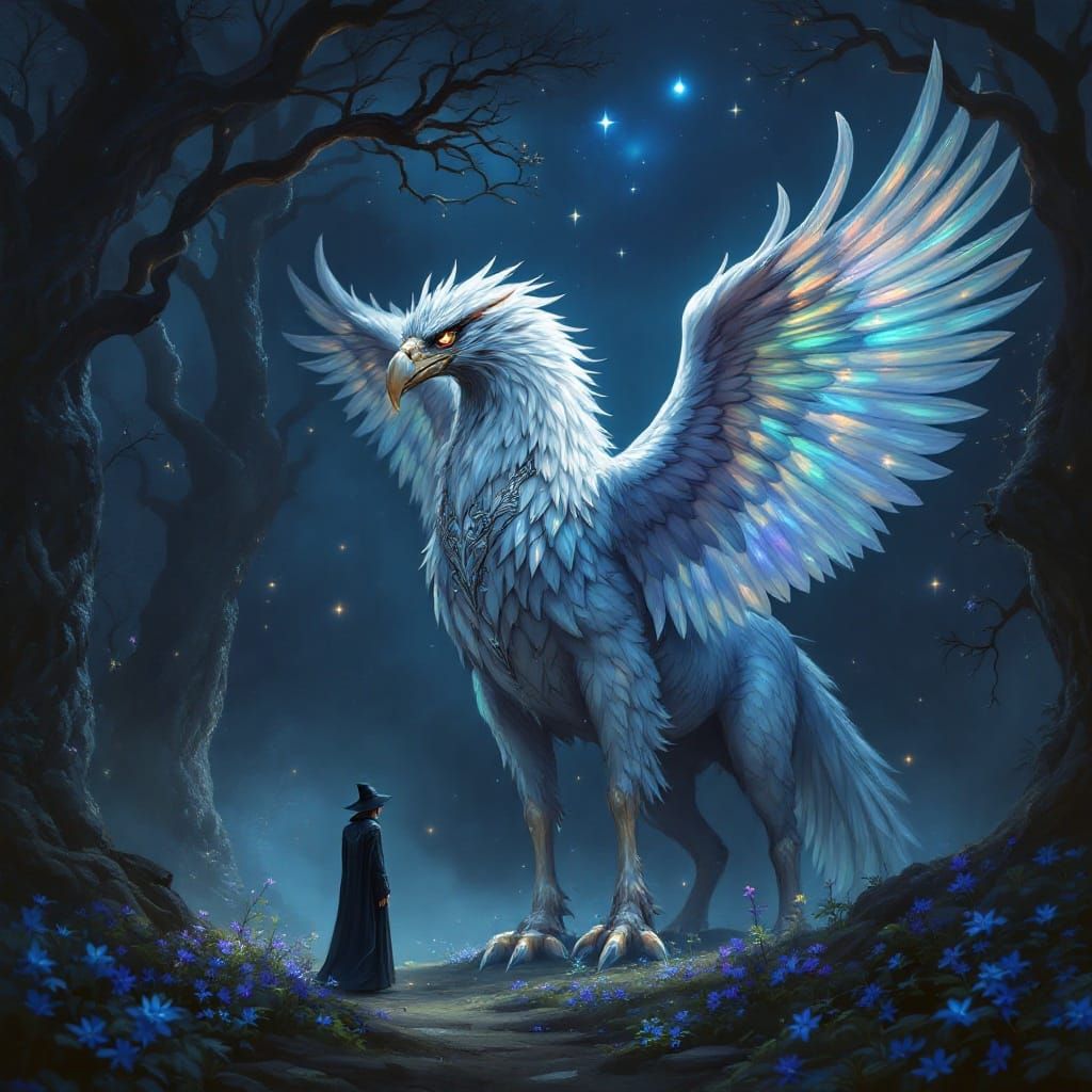 Mystical Hippogriff in Ethereal Forest Glade