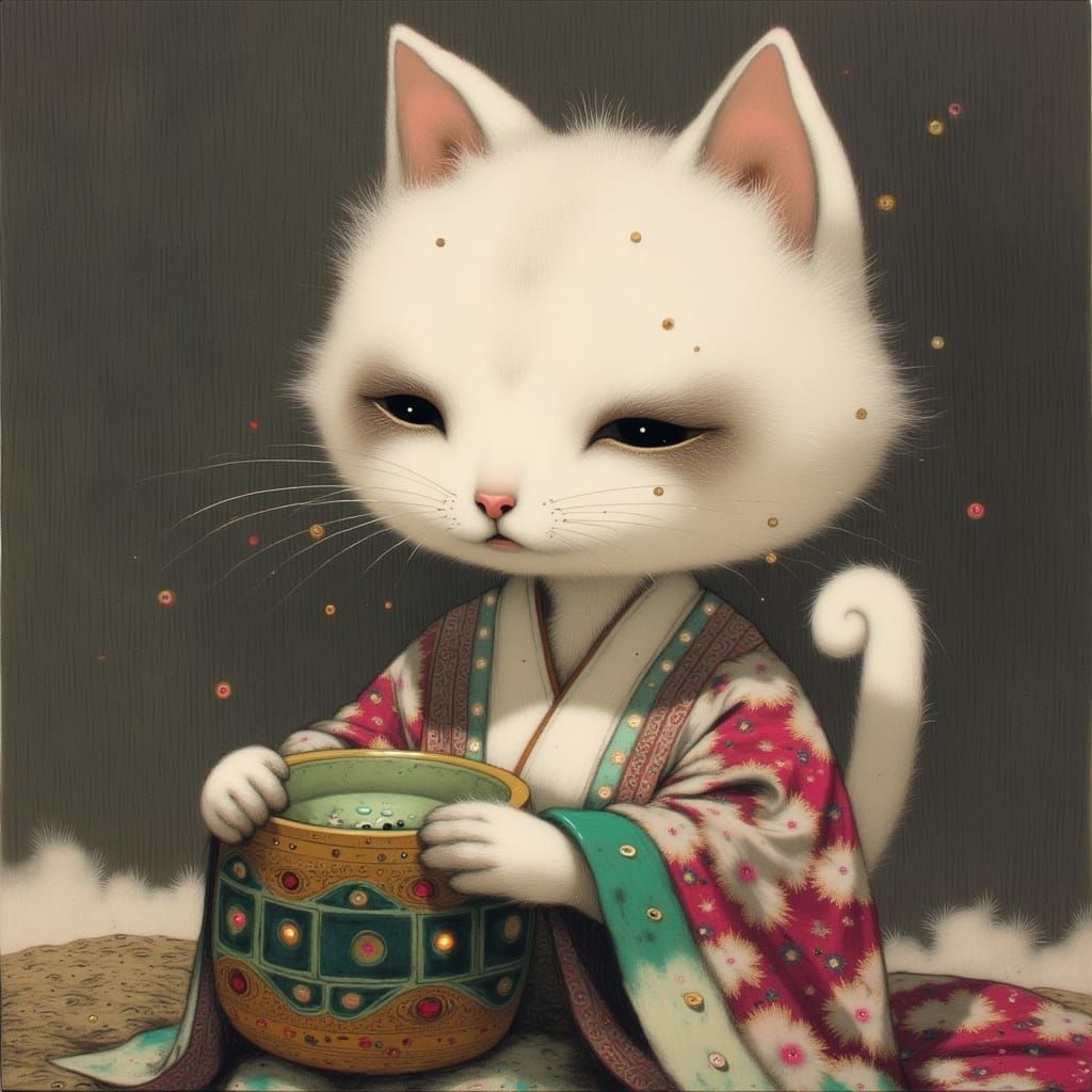 Elegant Feline Performs Whimsical Japanese Tea Ceremony