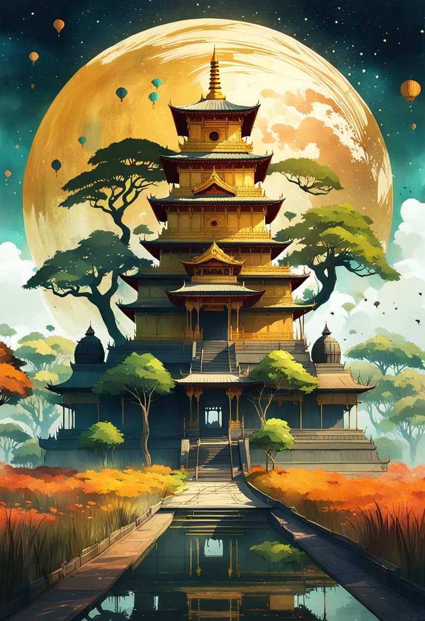 Ancient Hindu Temple in Vibrant Anime Realism