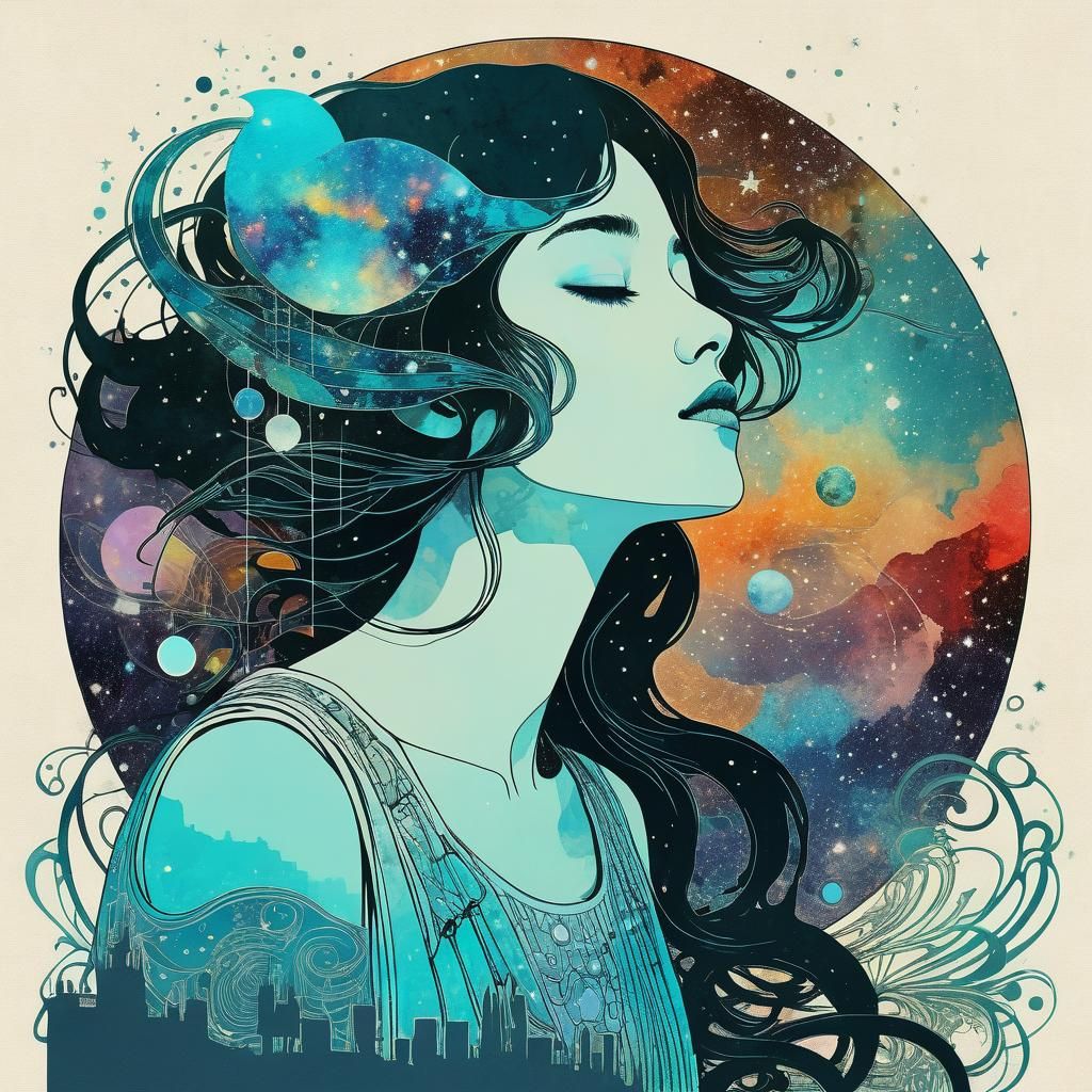 Spectrum Cosmic Serenade: Art Nouveau Digital Collage