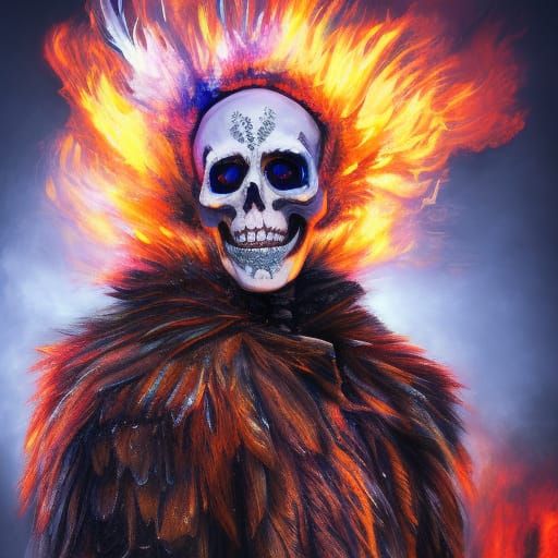 Burning Skeleton Portrait in Hyperrealistic Splash Art