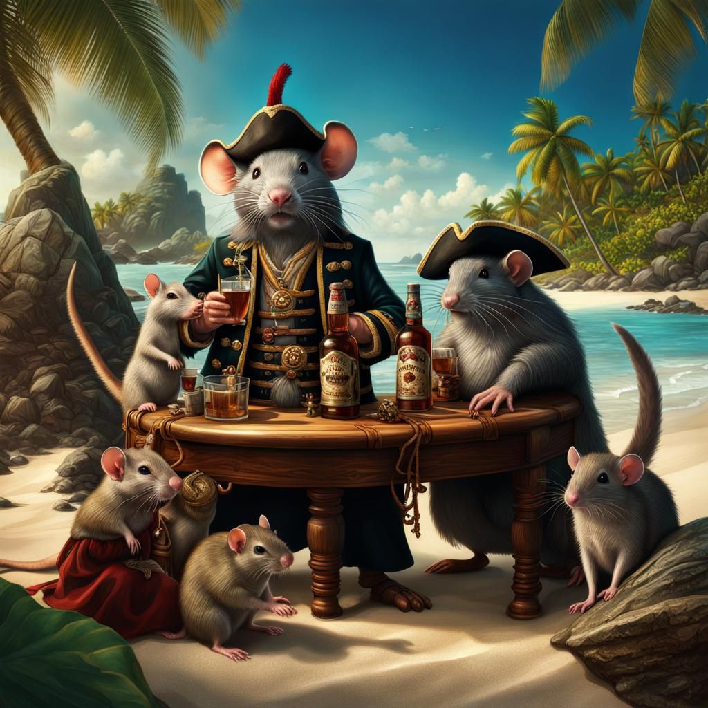 Rat Pirate God and Crew on Tropical Island