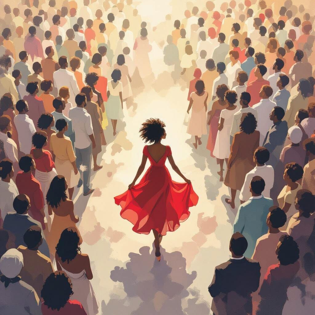 Diverse Crowd Radiating Light in Painterly Style