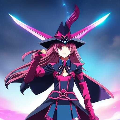 Cyberpunk Dark Magician Girl in Anime Style