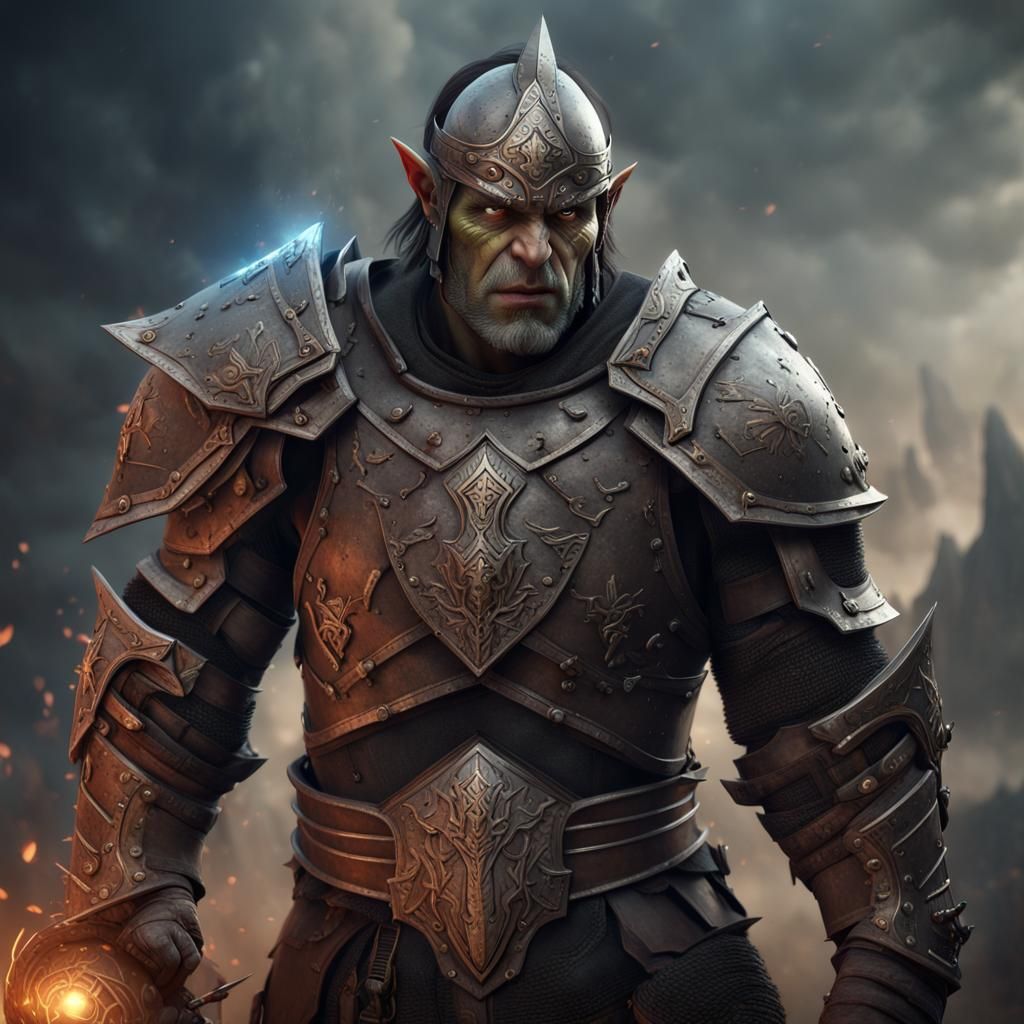 Half-Orc Warrior in Full Plate Armor