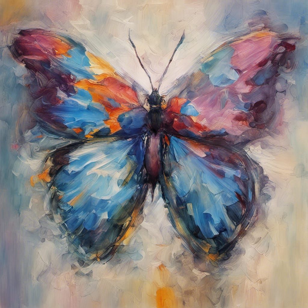 Impressionist Butterfly Painting with Impasto Texture