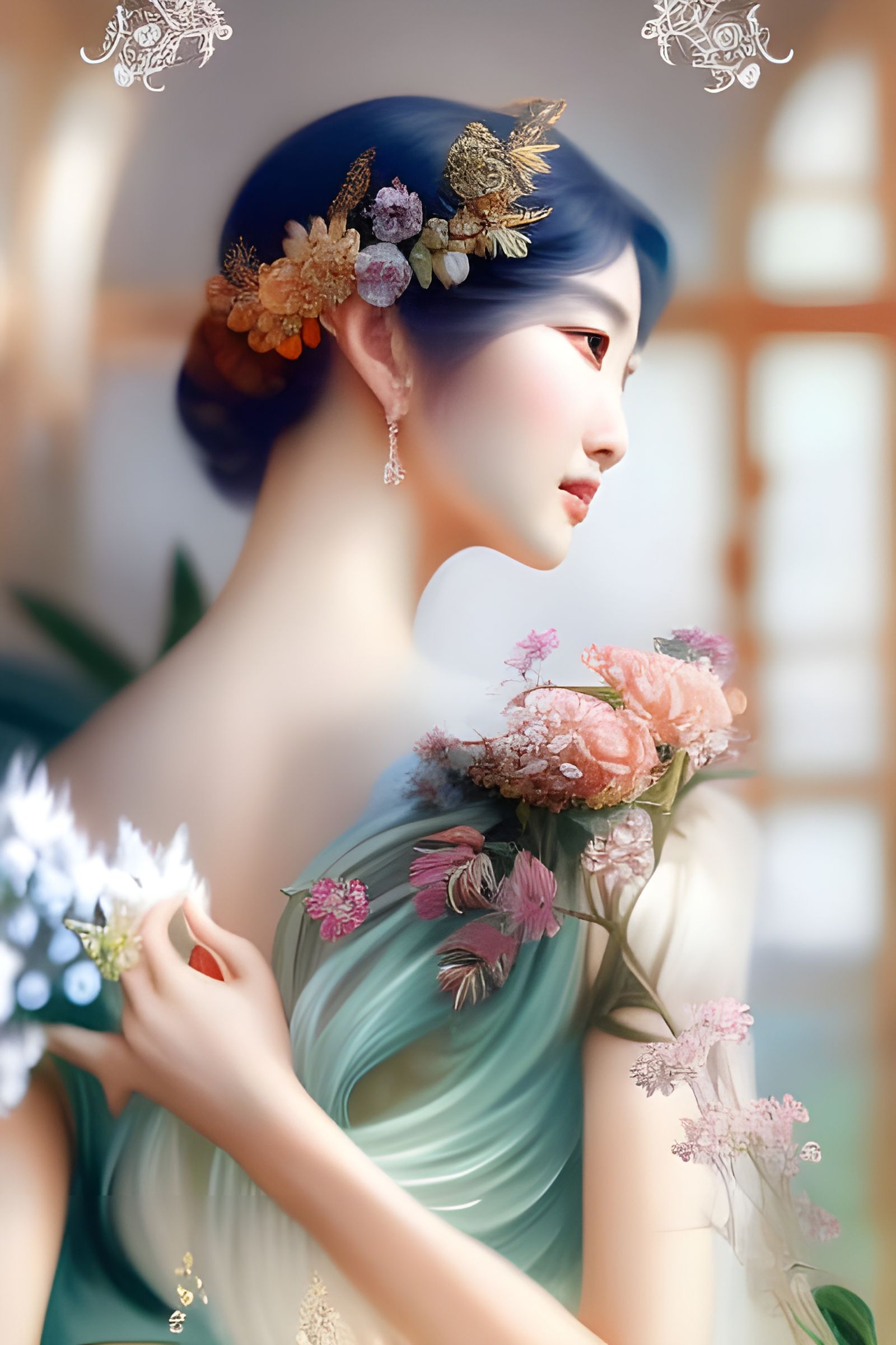 Beautiful Asian Goddess of Flowers Portrait