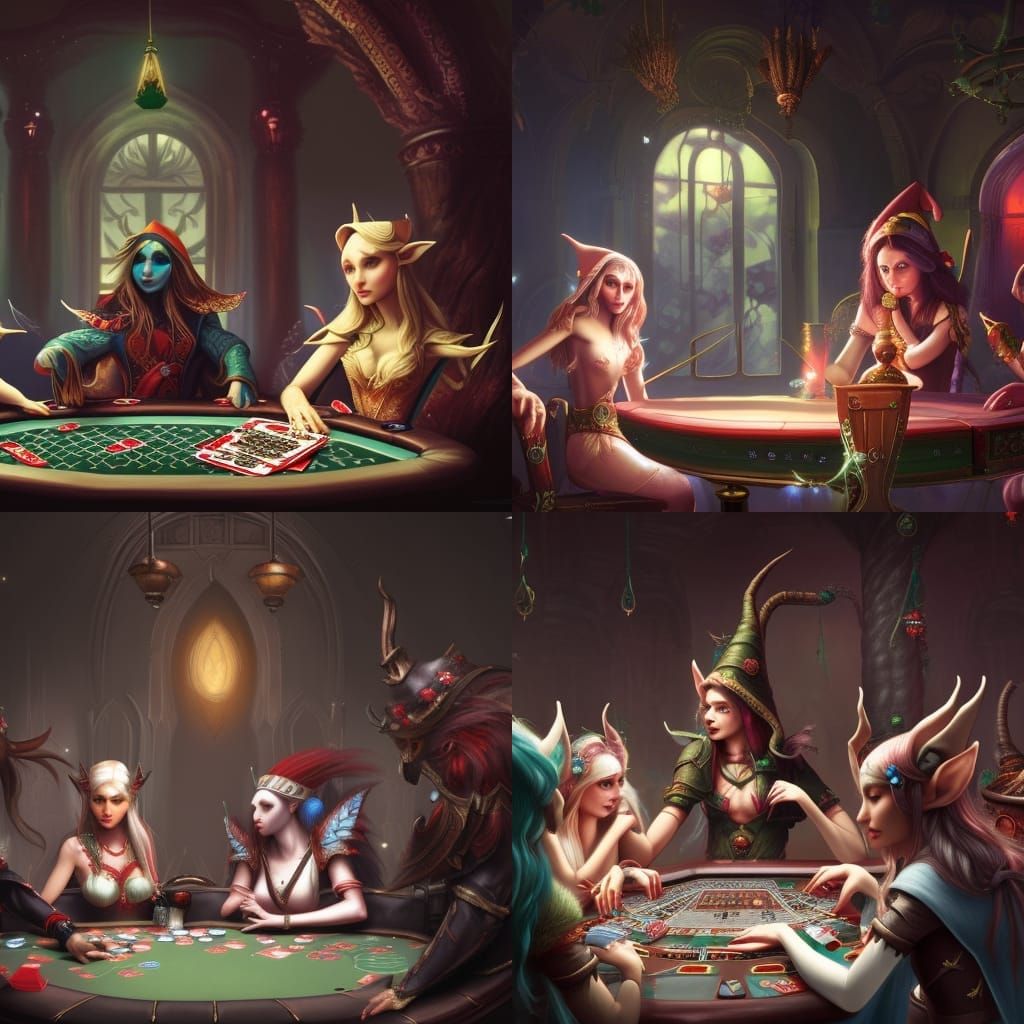 Elves Play Poker in Ethereal Fantasy Painting