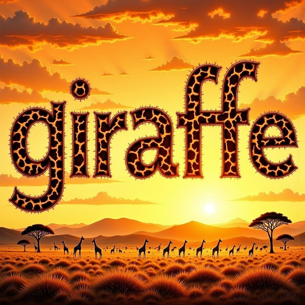 Giraffe in Whimsical Savannah Landscape
