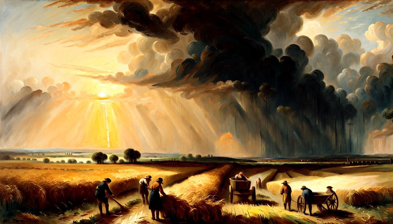 Harvest Interrupted: An Epic Oil Painting