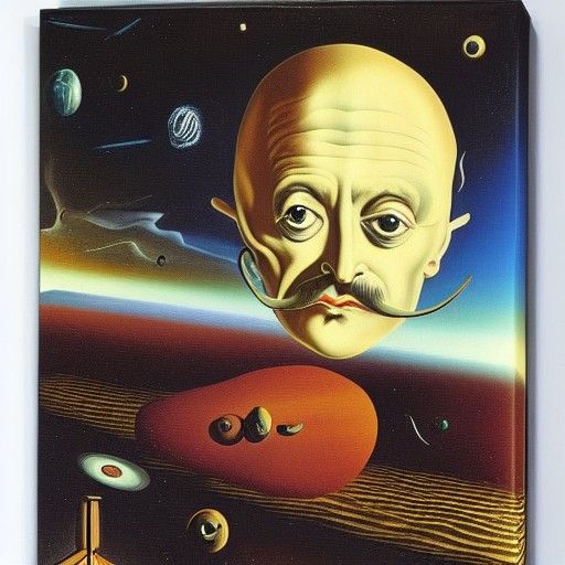 Bald Man in Space, Surrealist Oil Painting