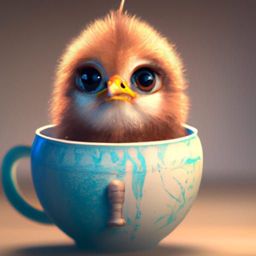Adorable Chicken in Cup: Digital Fantasy Art