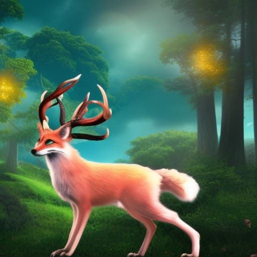 Enchanting Fox with Antlers and Flowers